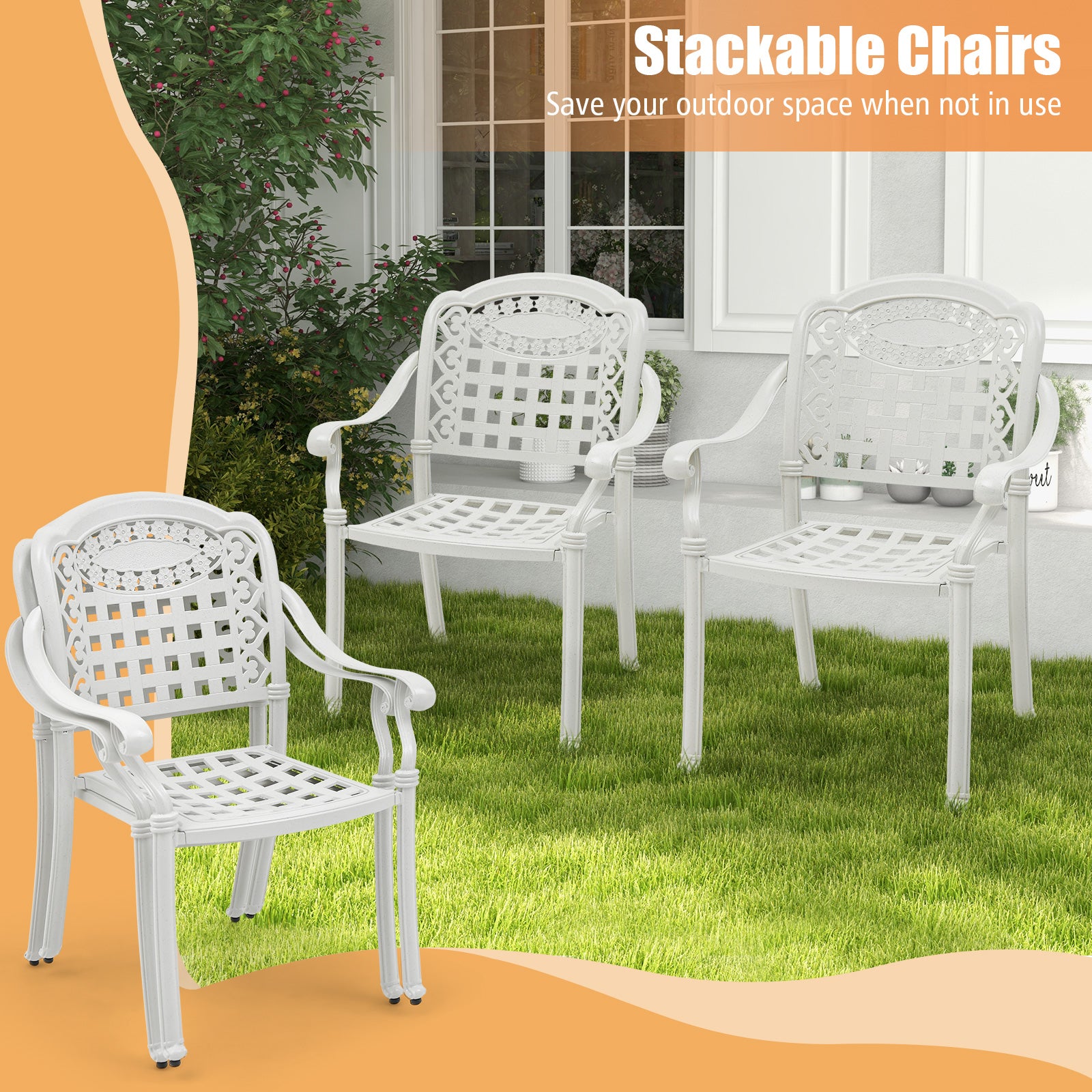 Set of 2 Cast Aluminum Patio Chairs with Armrests, Beige Patio Dining Chairs at Gallery Canada