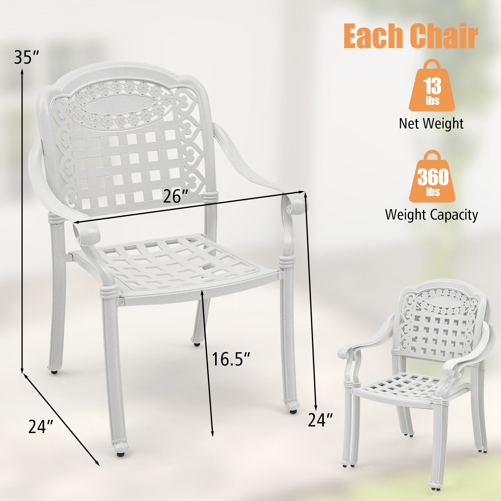 Set of 2 Cast Aluminum Patio Chairs with Armrests, Beige Patio Dining Chairs at Gallery Canada