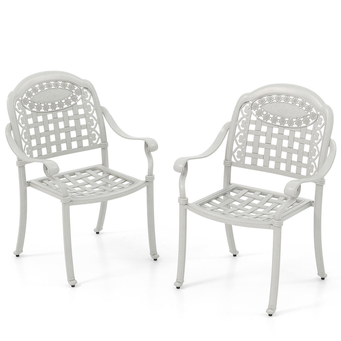 Set of 2 Cast Aluminum Patio Chairs with Armrests, Beige Patio Dining Chairs White at Gallery Canada