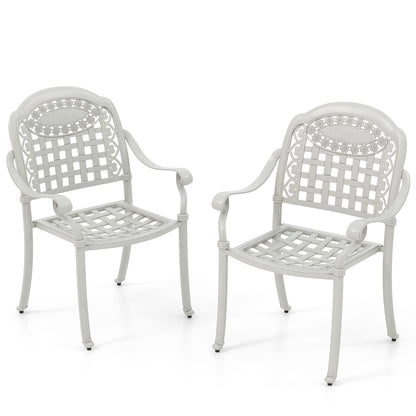 Set of 2 Cast Aluminum Patio Chairs with Armrests, Beige Patio Dining Chairs White at Gallery Canada