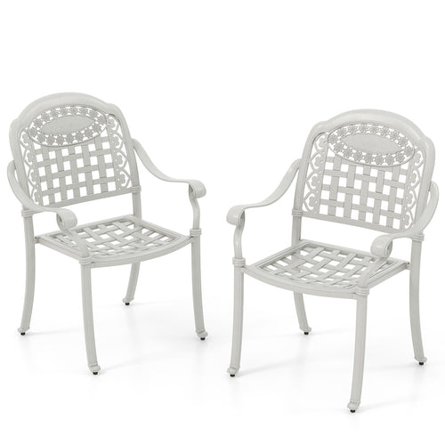 Set of 2 Cast Aluminum Patio Chairs with Armrests, Beige