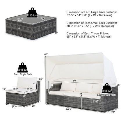 6-Piece Patio Rattan Furniture Set, Retractable Canopy, Gray Outdoor Sectionals at Gallery Canada