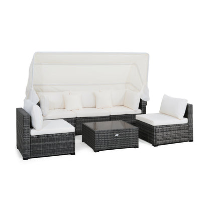 6-Piece Patio Rattan Furniture Set, Retractable Canopy, Gray Outdoor Sectionals at Gallery Canada