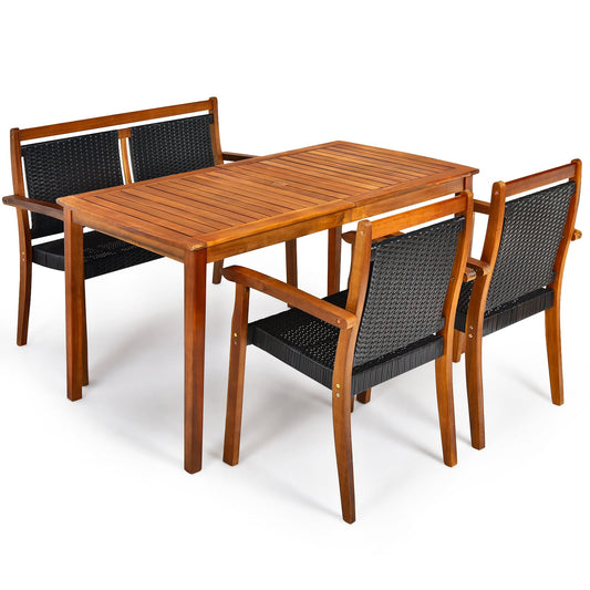 Acacia Wood Patio Rattan Dining Set, 4 Pieces, Brown Patio Dining Sets Brown at Gallery Canada