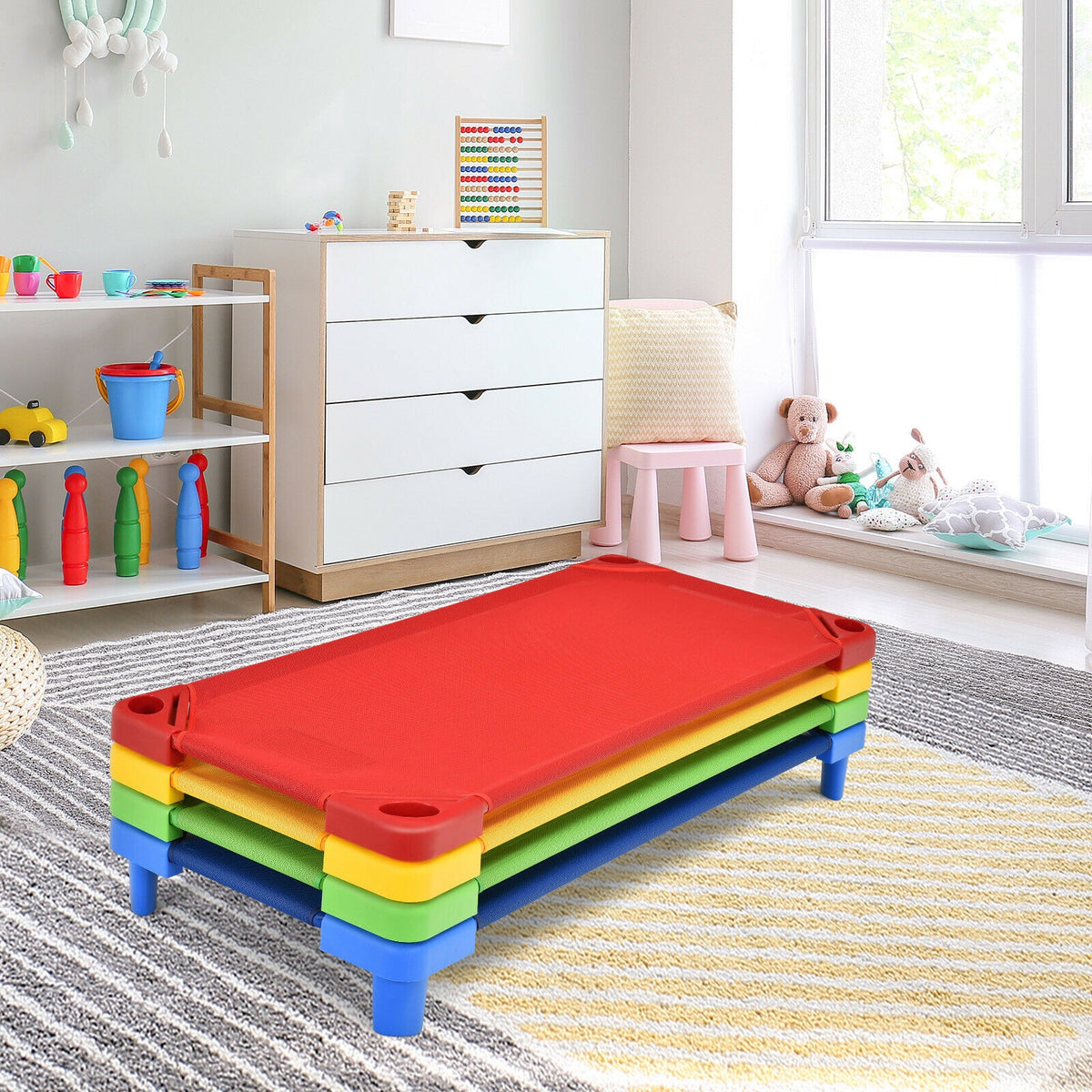 Kids Stackable Naptime Cot, Pack of 4, Multicolor Toddler Beds at Gallery Canada