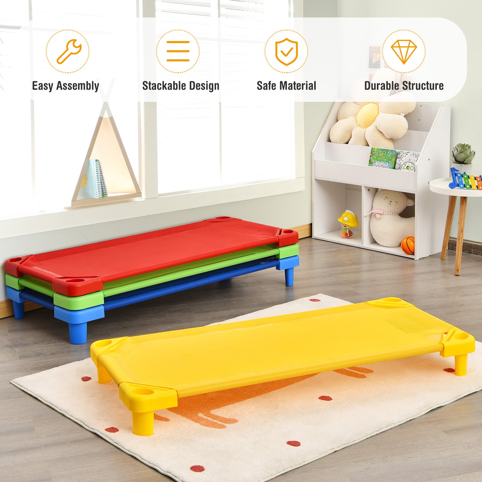 Kids Stackable Naptime Cot, Pack of 4, Multicolor Toddler Beds at Gallery Canada