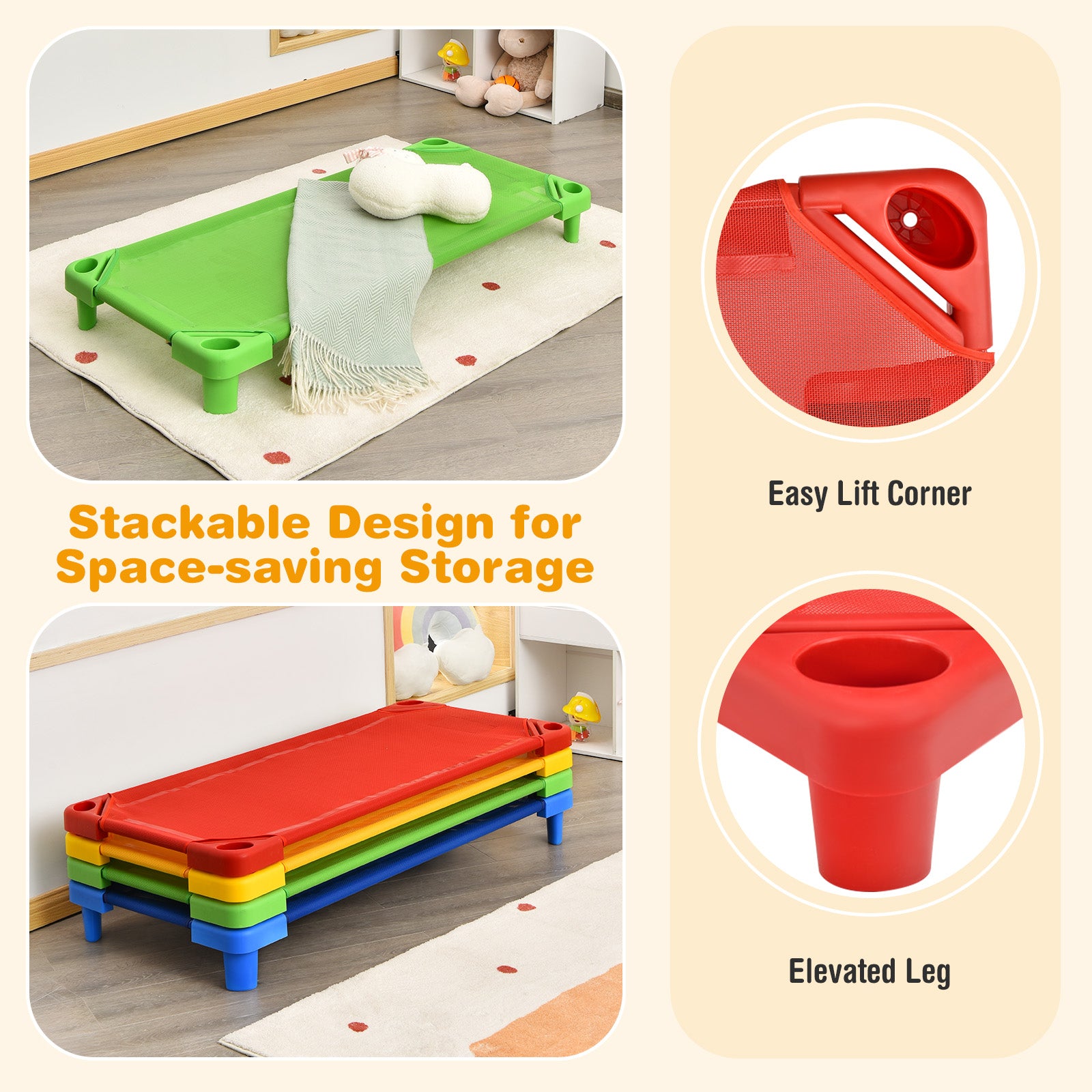 Kids Stackable Naptime Cot, Pack of 4, Multicolor Toddler Beds at Gallery Canada