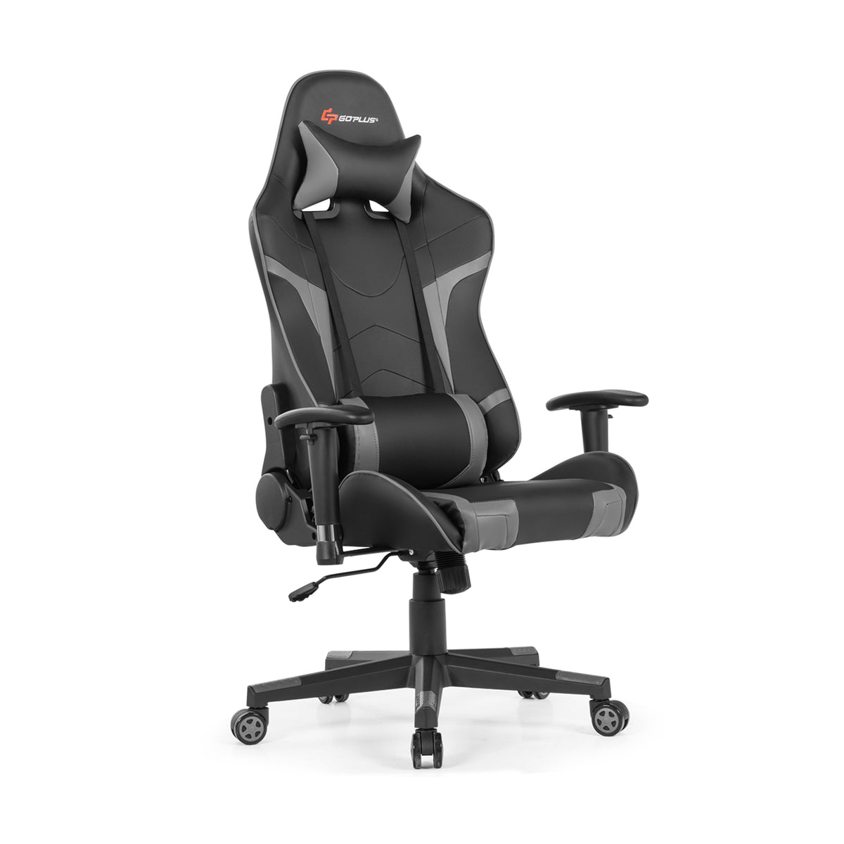 Reclining Swivel Massage Gaming Chair, Lumbar Support, Gray Gaming Chairs at Gallery Canada
