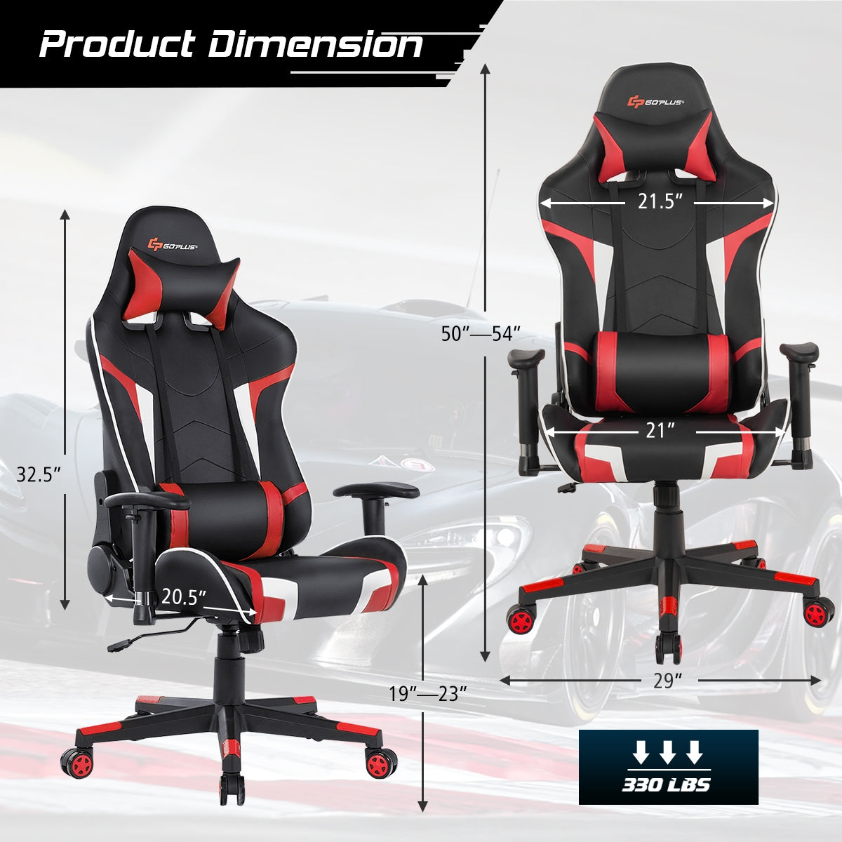 Reclining Swivel Massage Gaming Chair, Lumbar Support, Red Gaming Chairs at Gallery Canada