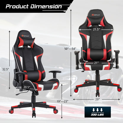 Reclining Swivel Massage Gaming Chair, Lumbar Support, Red Gaming Chairs at Gallery Canada