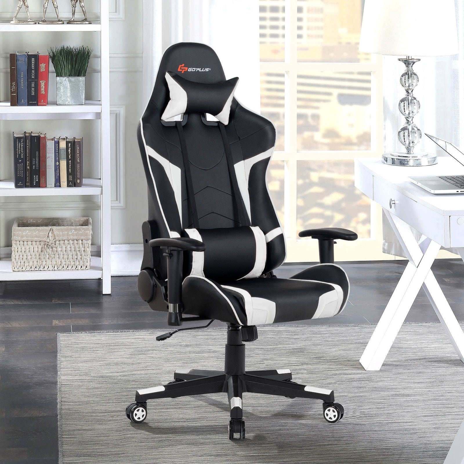 Reclining Swivel Massage Gaming Chair, White Gaming Chairs at Gallery Canada