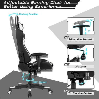 Reclining Swivel Massage Gaming Chair, White Gaming Chairs at Gallery Canada