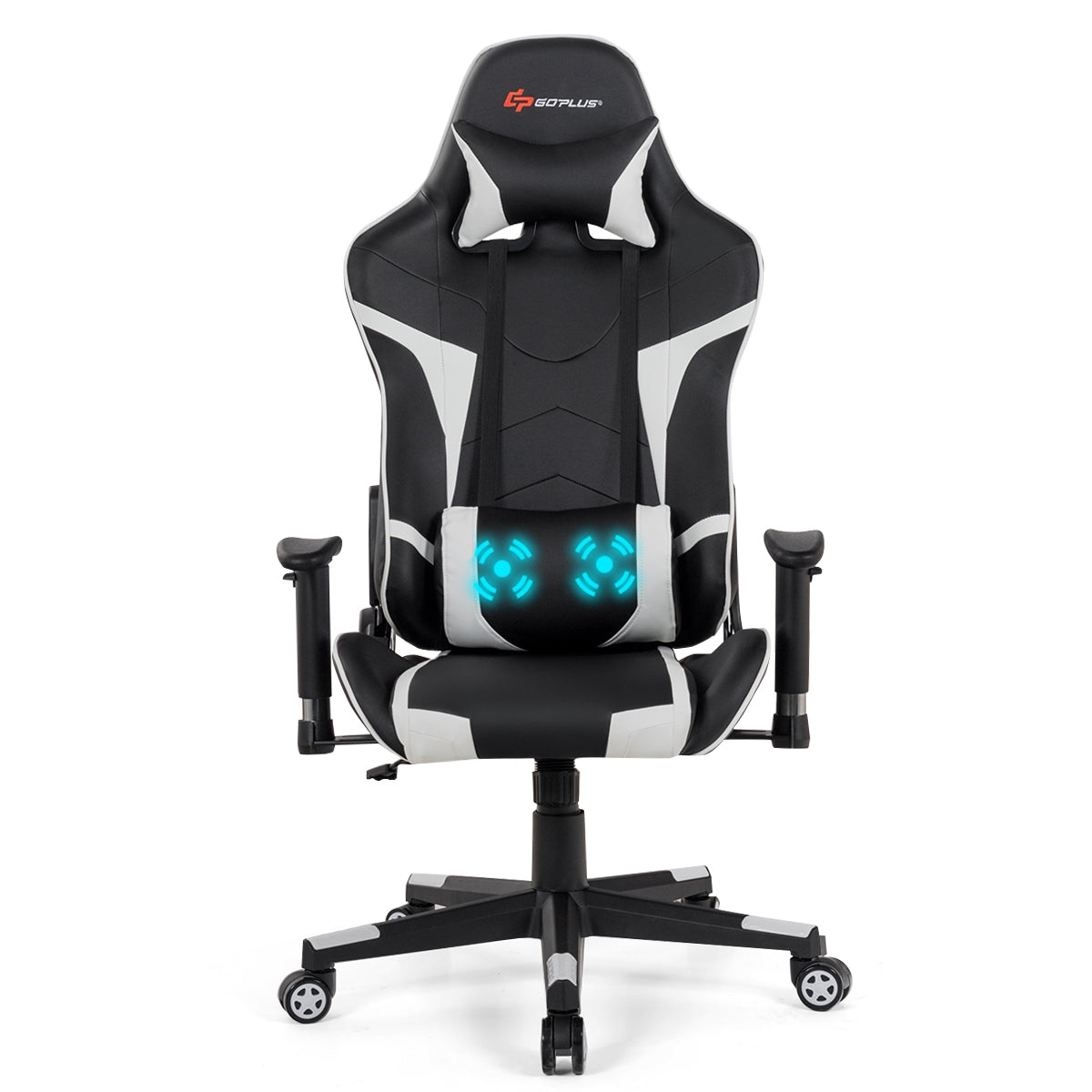 Reclining Swivel Massage Gaming Chair, White Gaming Chairs at Gallery Canada