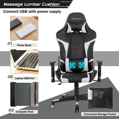 Reclining Swivel Massage Gaming Chair, White Gaming Chairs at Gallery Canada