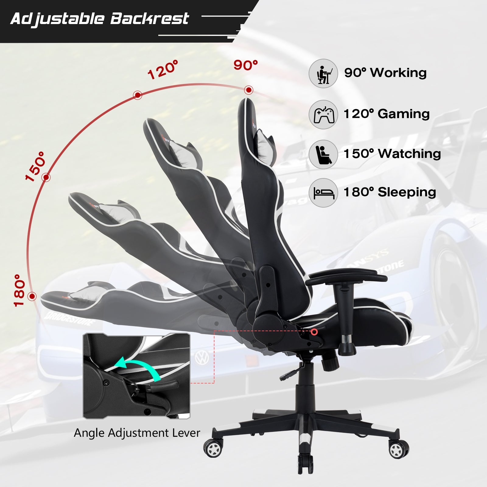 Reclining Swivel Massage Gaming Chair, White Gaming Chairs at Gallery Canada
