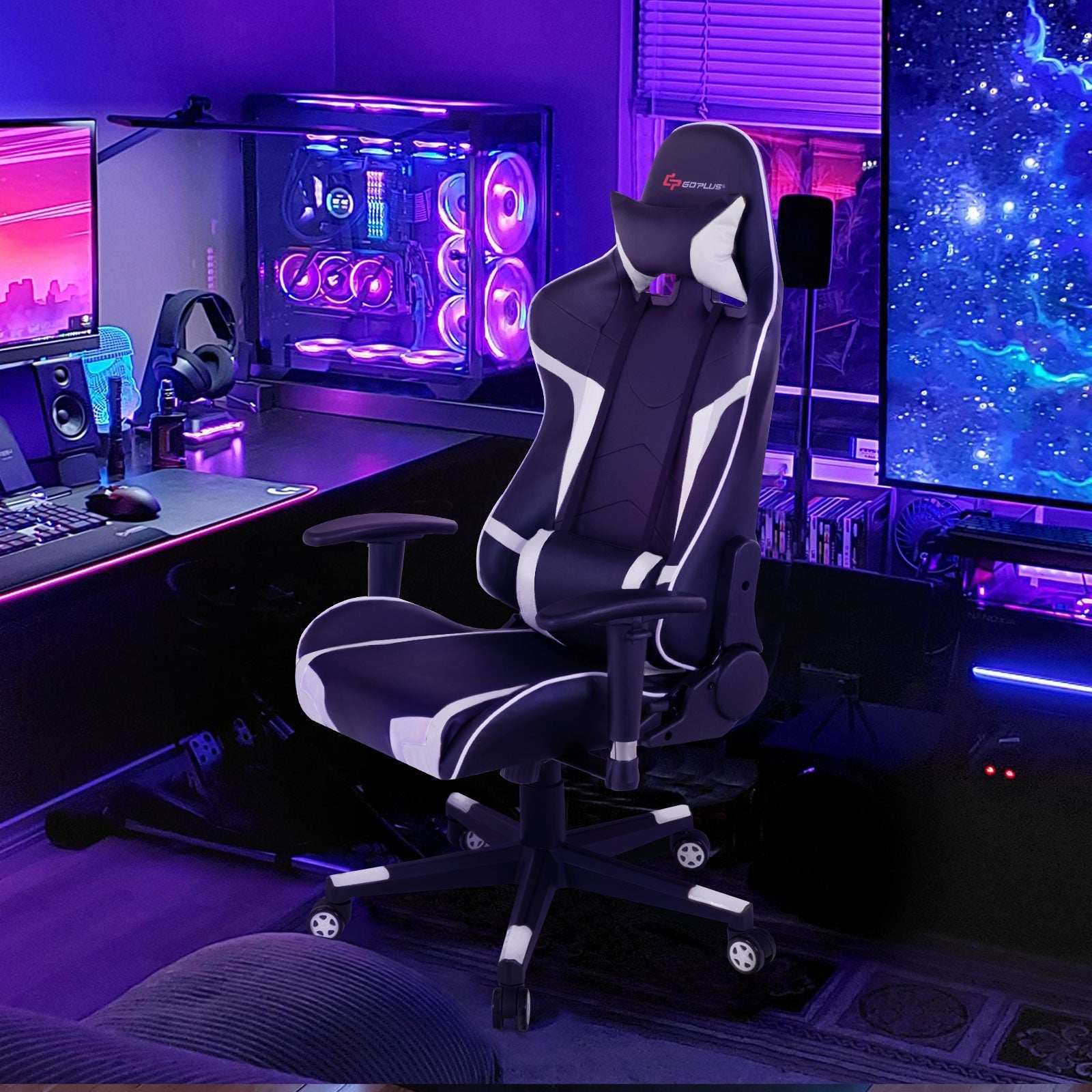 Reclining Swivel Massage Gaming Chair, White Gaming Chairs at Gallery Canada