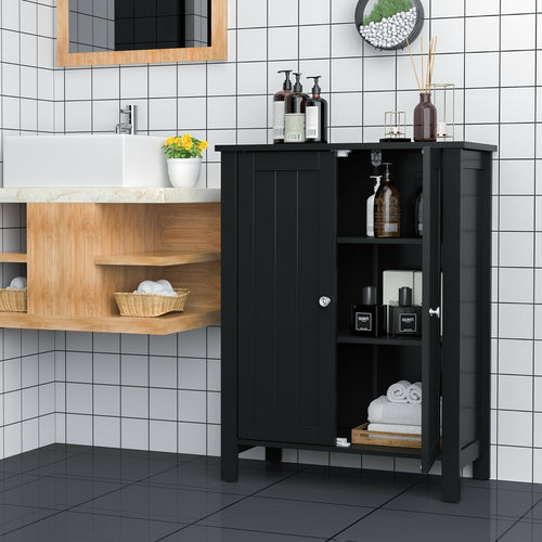 2-Door Bathroom Floor Storage Cabinet, Black
