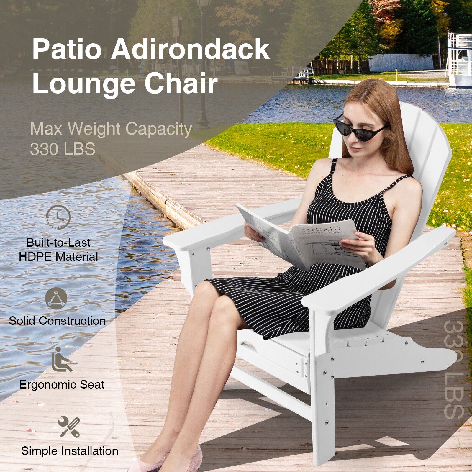 HDPE Adirondack Chair With Retractable Ottoman, White Adirondack Chairs at Gallery Canada