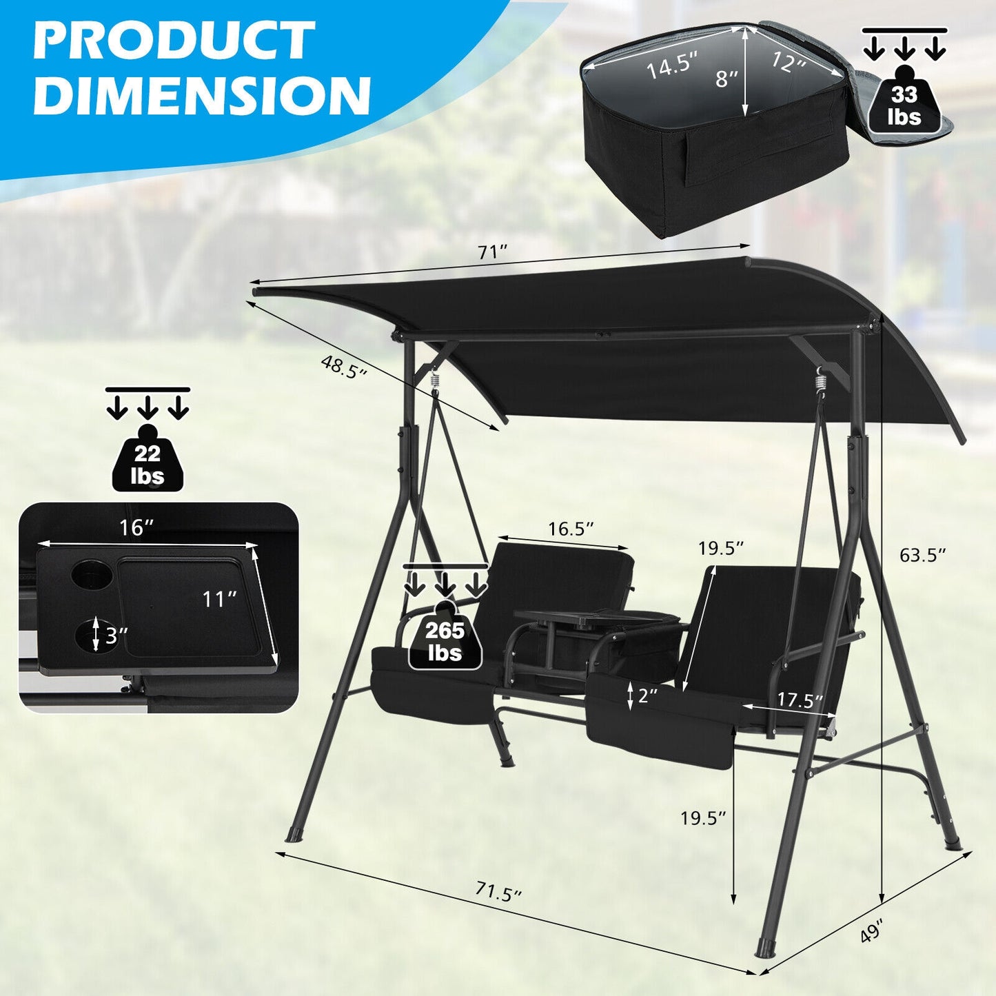 Porch Swing Chair, Adjustable Canopy, Black Porch Swings at Gallery Canada