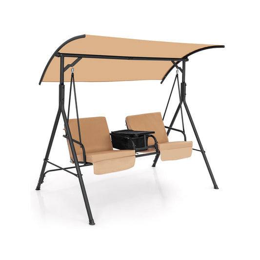 Porch Swing Chair, Adjustable Canopy, Beige Porch Swings Beige at Gallery Canada