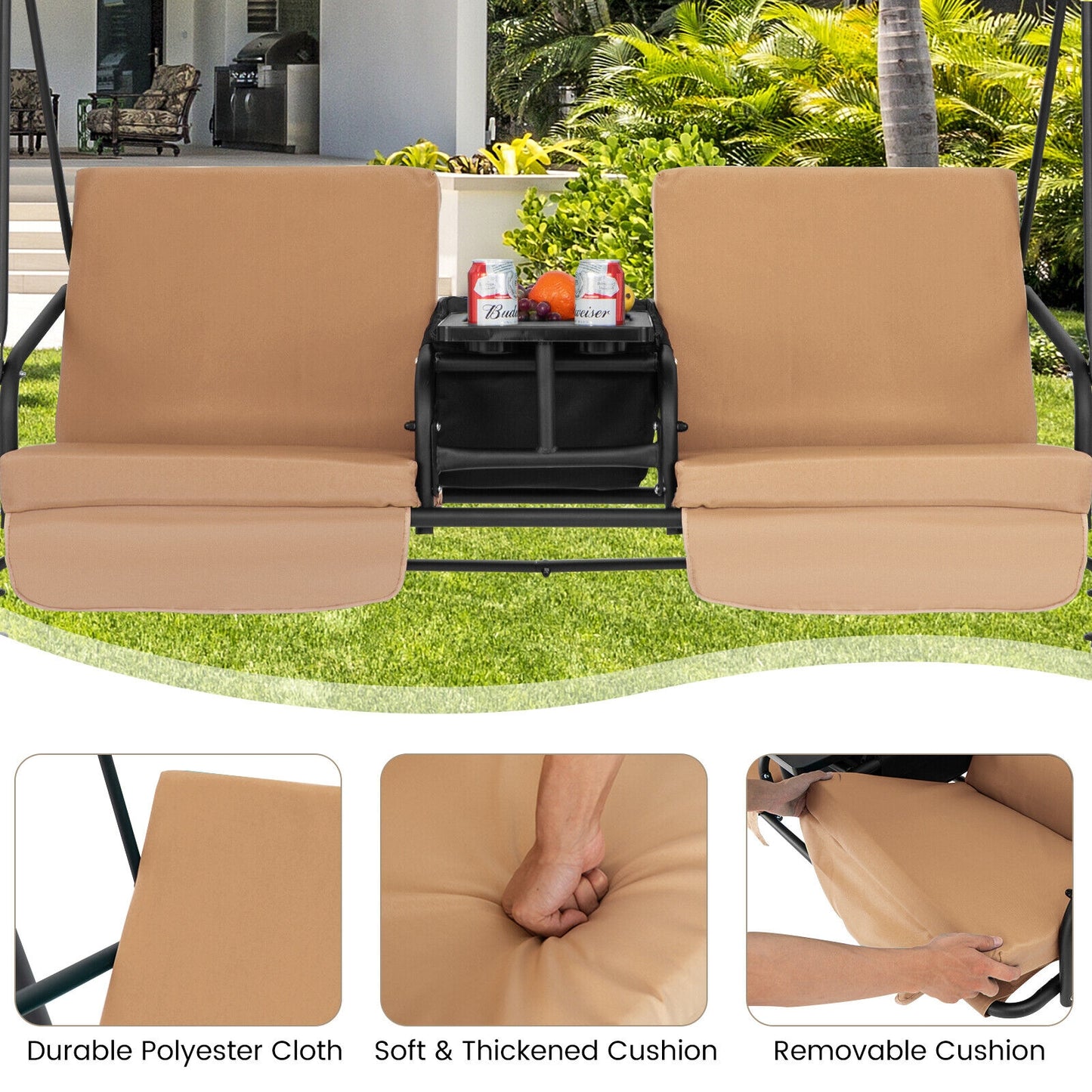 Porch Swing Chair, Adjustable Canopy, Beige Porch Swings at Gallery Canada