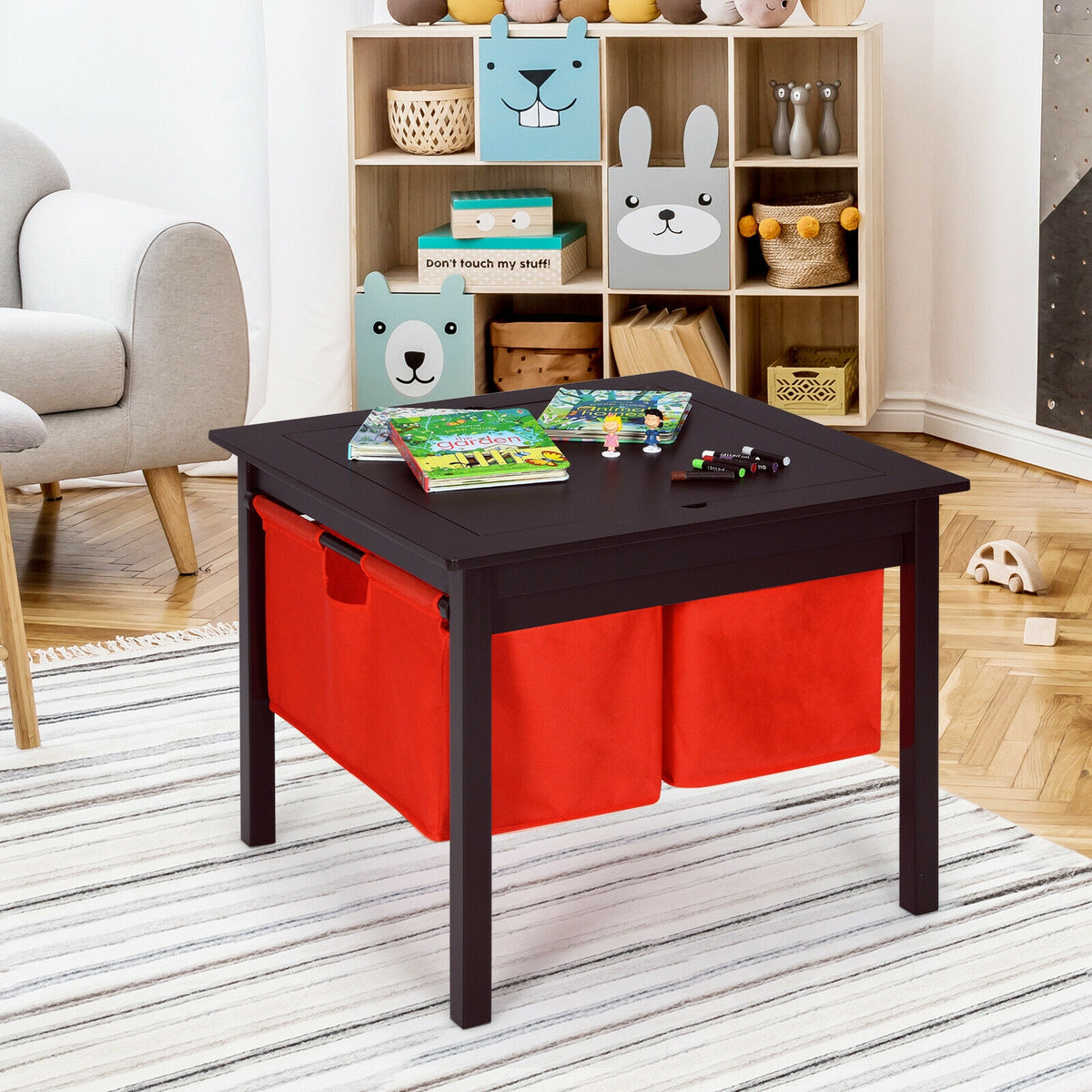 2-in-1 Kids Double-sided Activity Building Block Table with Drawers, Brown Kids Table & Chair Sets at Gallery Canada