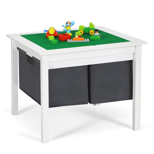 2-in-1 Kids Double-sided Activity Building Block Table with Drawers, White
