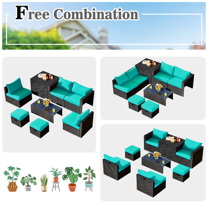 8 Piece Patio Rattan Storage Table Set, Turquoise Outdoor Sectionals at Gallery Canada