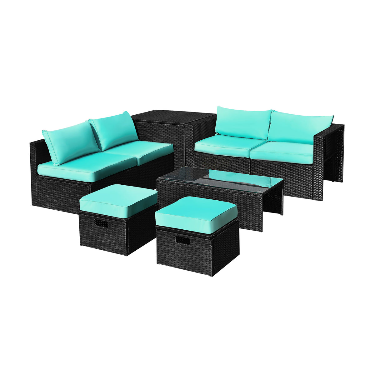 8 Piece Patio Rattan Storage Table Set, Turquoise Outdoor Sectionals at Gallery Canada