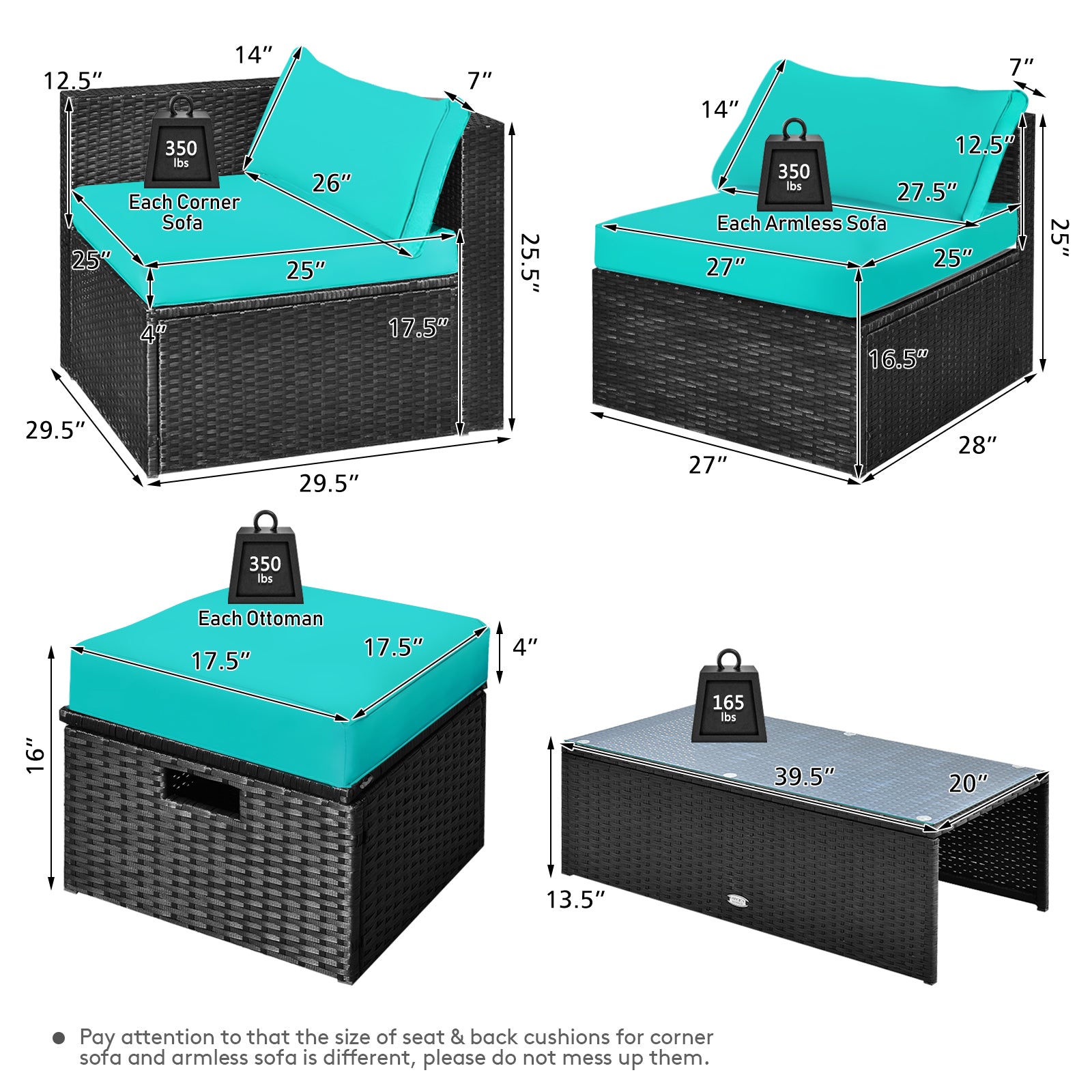 8 Piece Patio Rattan Storage Table Set, Turquoise Outdoor Sectionals at Gallery Canada