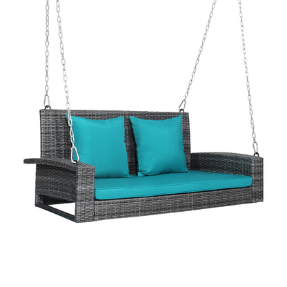 2-Person Rattan Porch Swing With Cushions, Turquoise Porch Swings at Gallery Canada