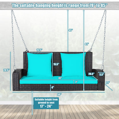 2-Person Rattan Porch Swing With Cushions, Turquoise Porch Swings at Gallery Canada