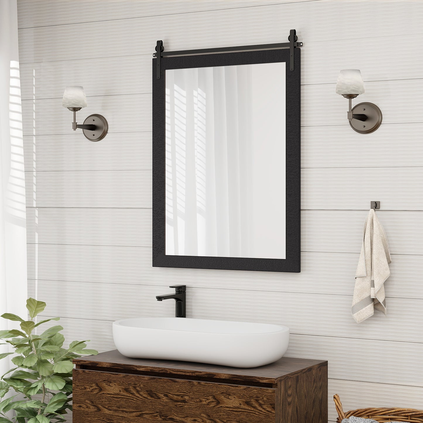 30 x 22 Inch Wall Mount Mirror, Wood Frame, Black Wall Mirrors at Gallery Canada