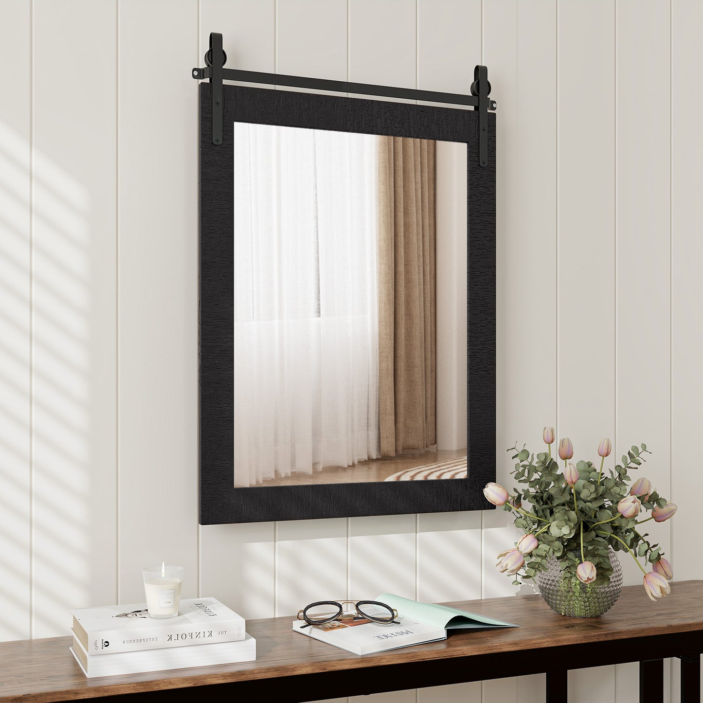 30 x 22 Inch Wall Mount Mirror, Wood Frame, Black Wall Mirrors at Gallery Canada