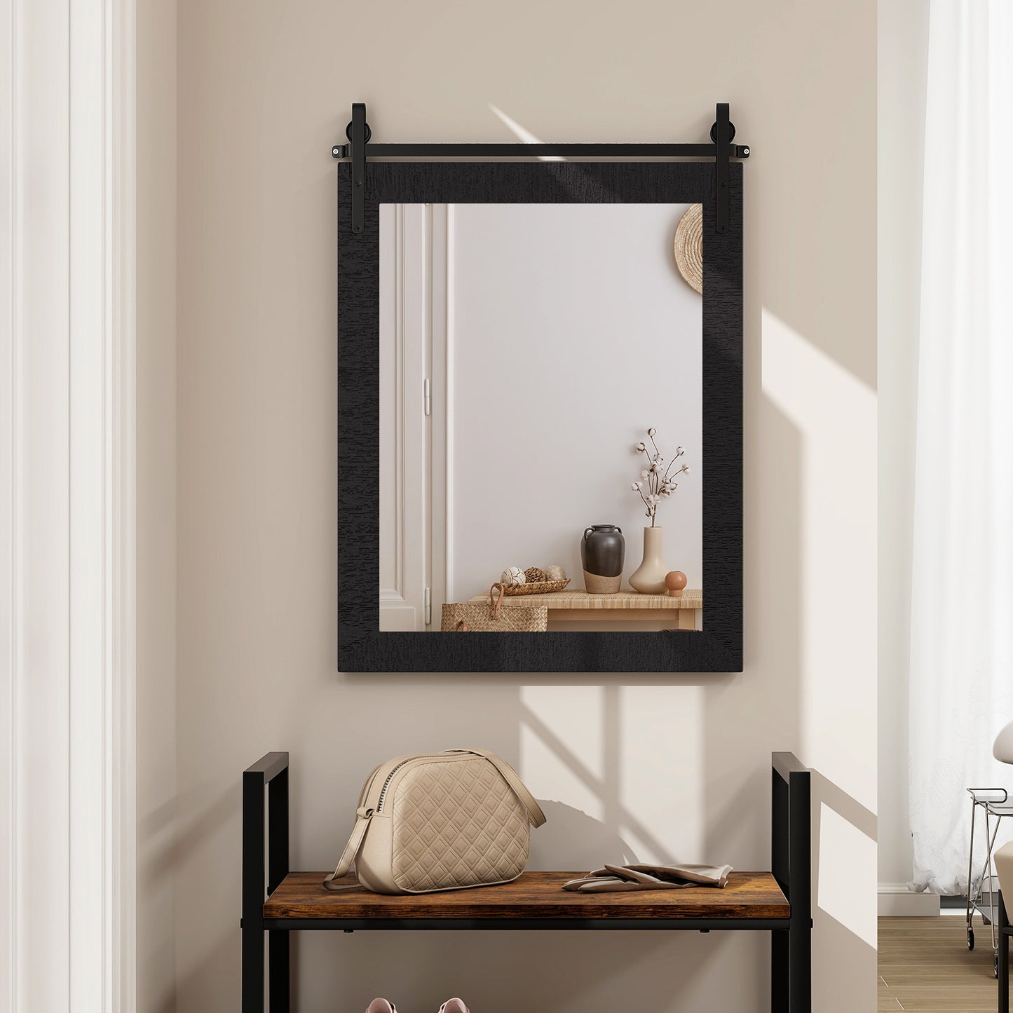 30 x 22 Inch Wall Mount Mirror, Wood Frame, Black Wall Mirrors at Gallery Canada