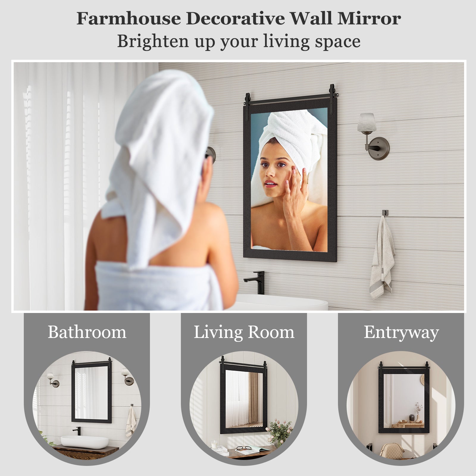 30 x 22 Inch Wall Mount Mirror, Wood Frame, Black Wall Mirrors at Gallery Canada