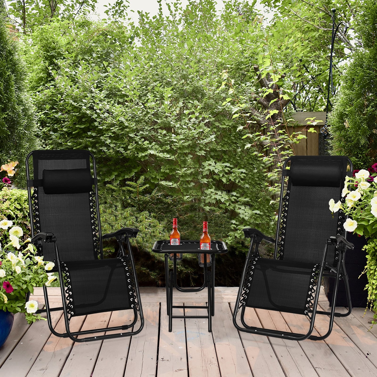 3-Piece Folding Zero Gravity Recliner Set, Black Patio Conversation Sets at Gallery Canada
