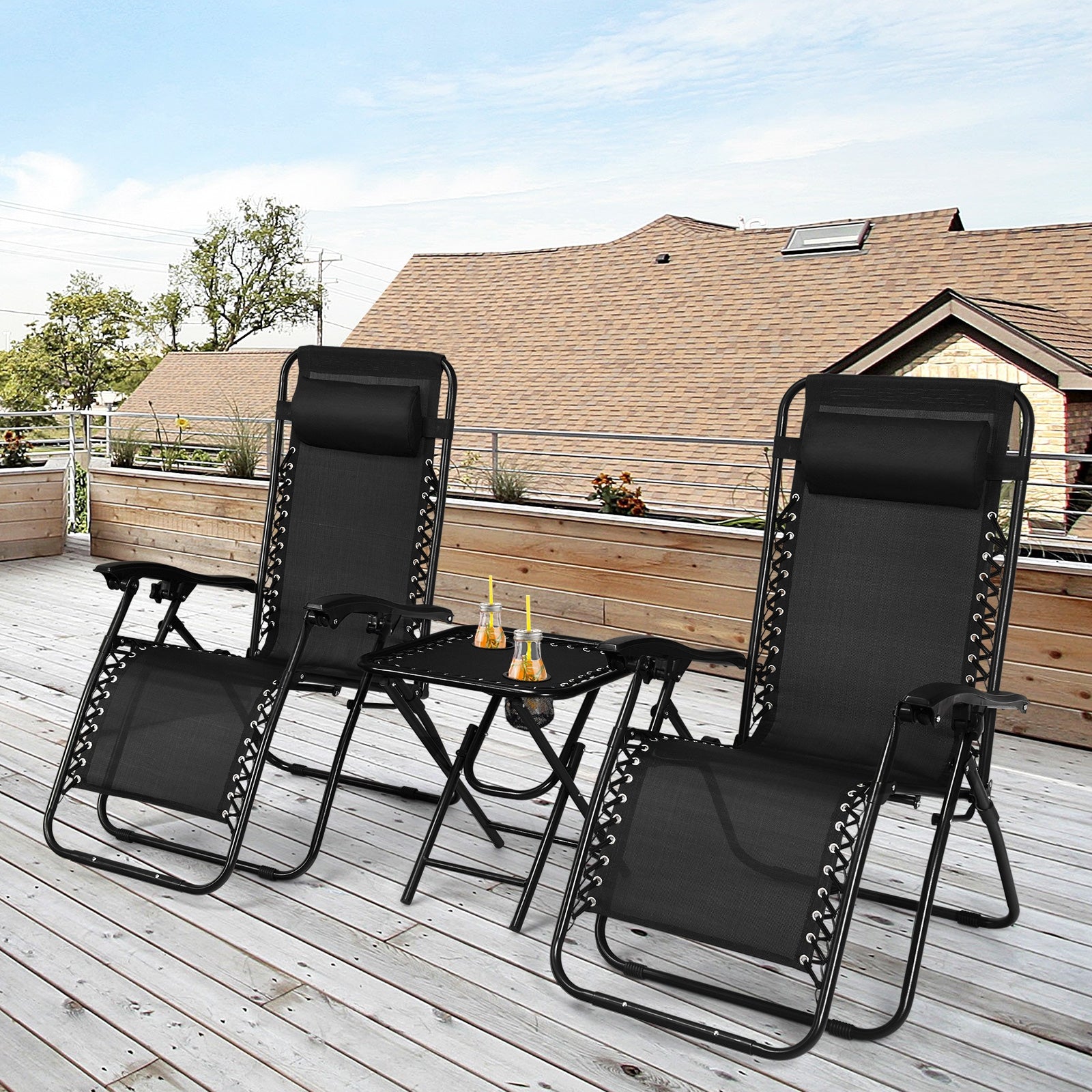 3-Piece Folding Zero Gravity Recliner Set, Black Patio Conversation Sets at Gallery Canada