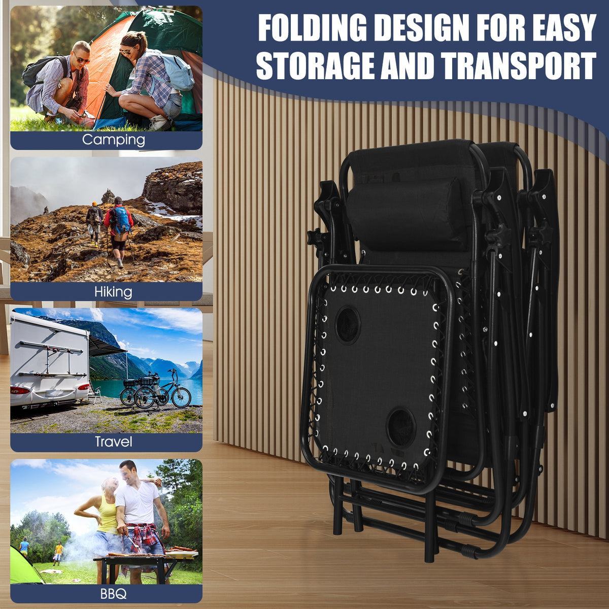 3-Piece Folding Zero Gravity Recliner Set, Black Patio Conversation Sets at Gallery Canada