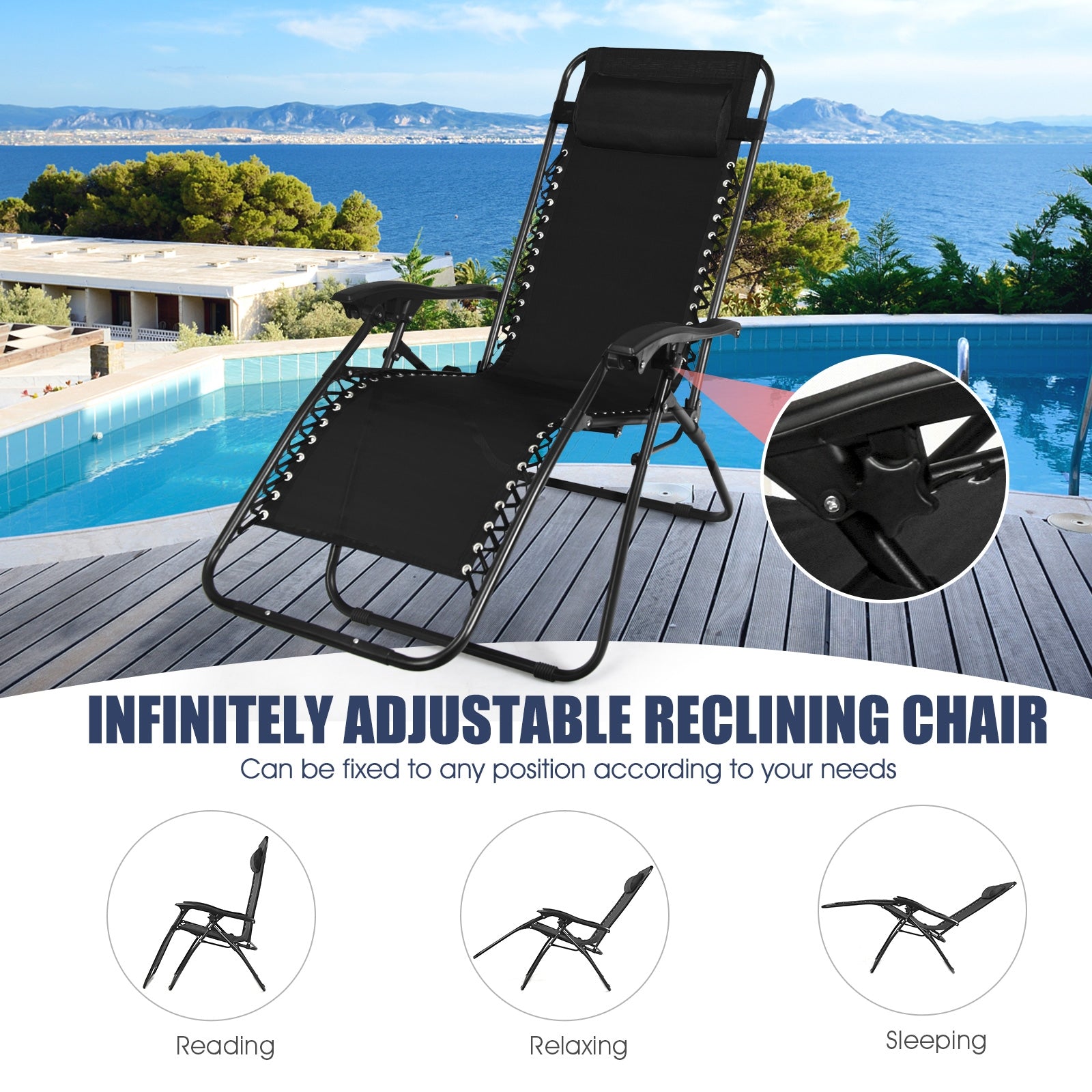 3-Piece Folding Zero Gravity Recliner Set, Black Patio Conversation Sets at Gallery Canada