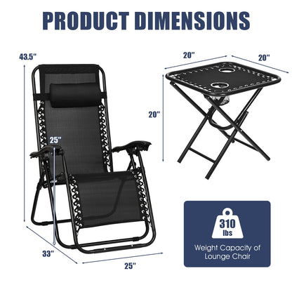 3-Piece Folding Zero Gravity Recliner Set, Black Patio Conversation Sets at Gallery Canada