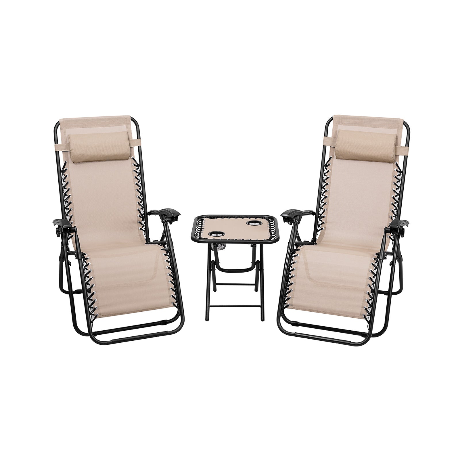 3-Piece Folding Portable Zero Gravity Recliner Chair Set, Beige Patio Conversation Sets at Gallery Canada