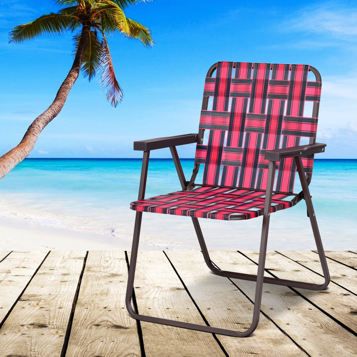 Folding Beach Chair, Camping Lawn Webbing Chair, 6 Pieces, Red Beach & Lawn Chairs at Gallery Canada