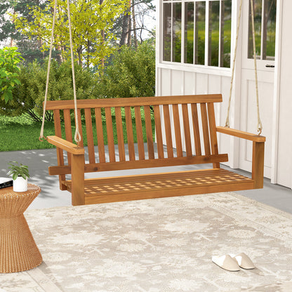 2-Seat Acacia Wood Porch Swing Bench, With Hanging Hemp Ropes, Natural Porch Swings at Gallery Canada