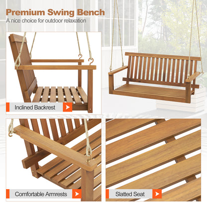 2-Seat Acacia Wood Porch Swing Bench, With Hanging Hemp Ropes, Natural Porch Swings at Gallery Canada