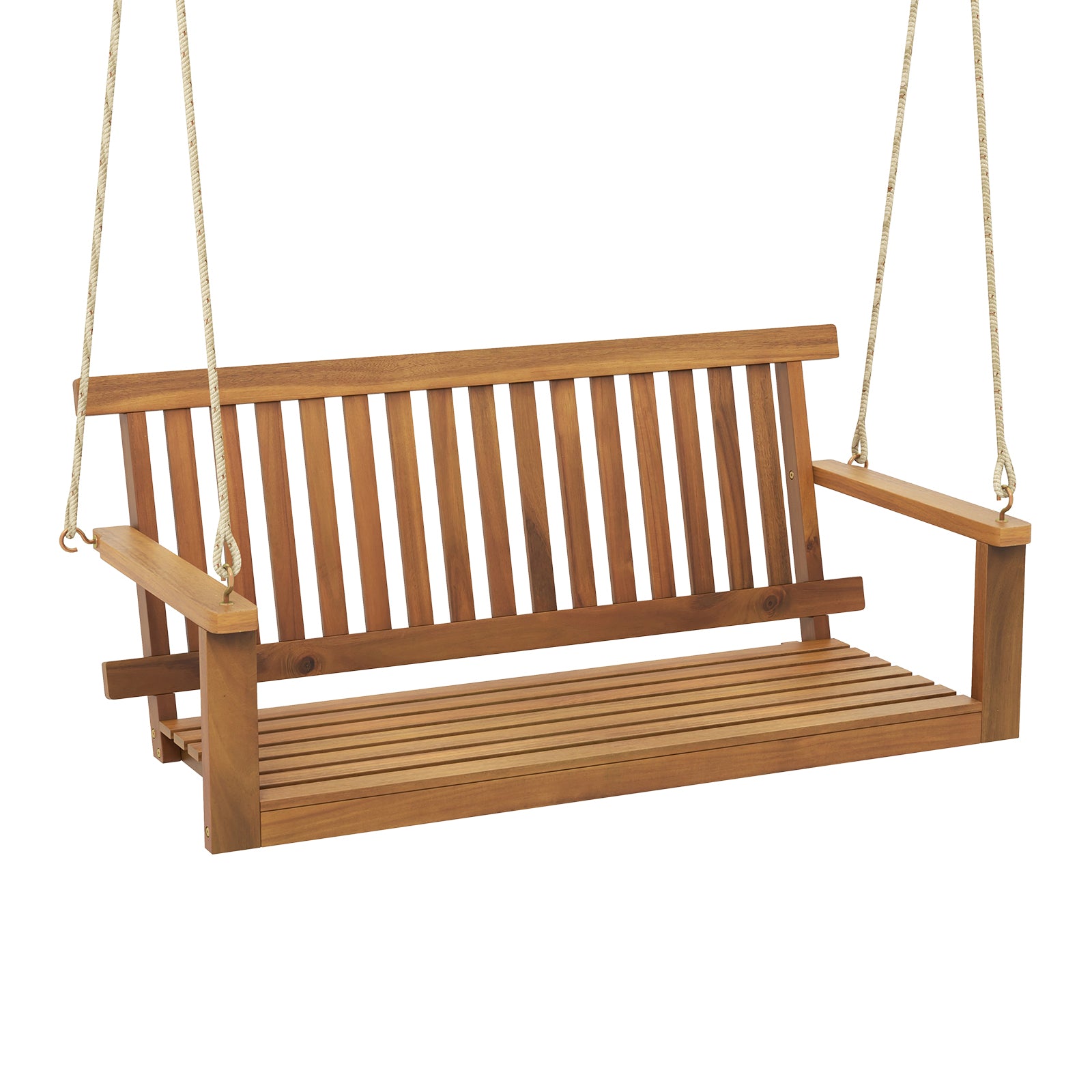 2-Seat Acacia Wood Porch Swing Bench, With Hanging Hemp Ropes, Natural Porch Swings at Gallery Canada