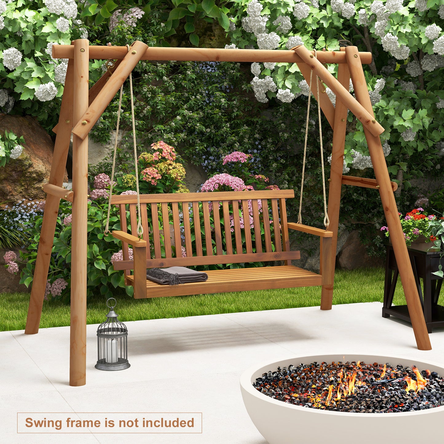 2-Seat Acacia Wood Porch Swing Bench, With Hanging Hemp Ropes, Natural Porch Swings at Gallery Canada