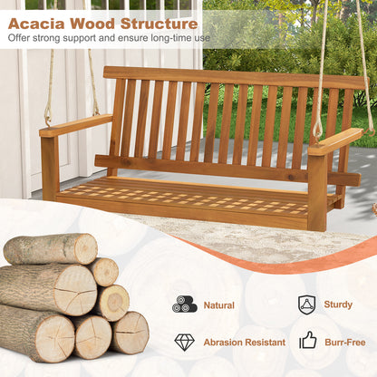 2-Seat Acacia Wood Porch Swing Bench, With Hanging Hemp Ropes, Natural Porch Swings at Gallery Canada