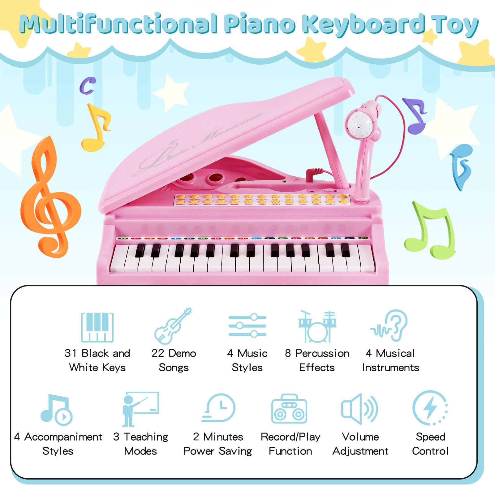 31 Keys Kids Piano Keyboard, With Stool And Lid, Pink Pianos & Keyboards at Gallery Canada