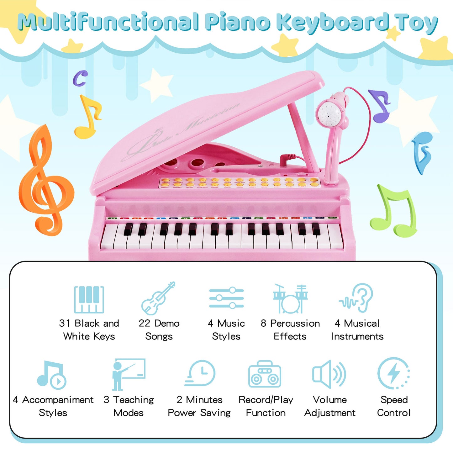 31 Keys Kids Piano Keyboard, With Stool And Lid, Pink Pianos & Keyboards at Gallery Canada